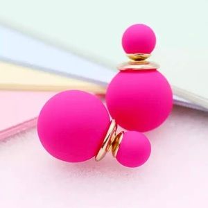 Pearl Ball double sided earrings Hot Pink